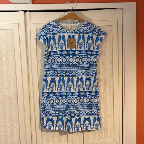 Boden Leah Jersey Cotton T-shirt Dress cerulean blue ornate tropic NWT SZ 8P - Picture 4 of 7